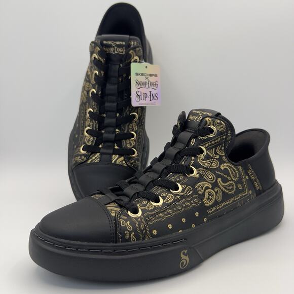 Skechers x Snoop Dogg Slip-Ins Sneakers Black Gold Paisley Print Men’s Size 8 - Picture 1 of 8